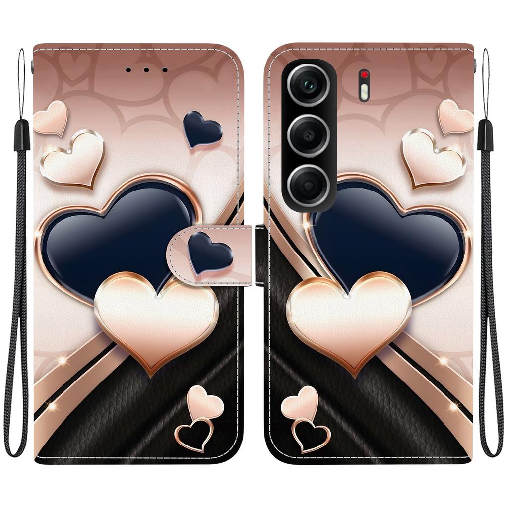 Handgefertigte PU-Leder-Klapphülle für Tecno Camon 40, rutschfeste, stoßfeste Hülle mit Handschlaufe und Herz-/Rosen-/Katzen-Designs