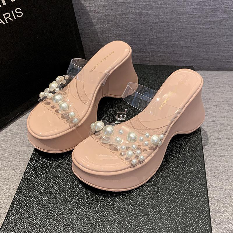 Fashion high heels women's spring summer new fashion with skirt sandals thick heel beautiful temperament versatile wear cool slippers