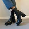 Black High-heeled Rear Zipper Short Boots Women's Autumn and Winter New Short Tube Square Head Thick Heel Martin Boots Waterproof Table Thin Boots