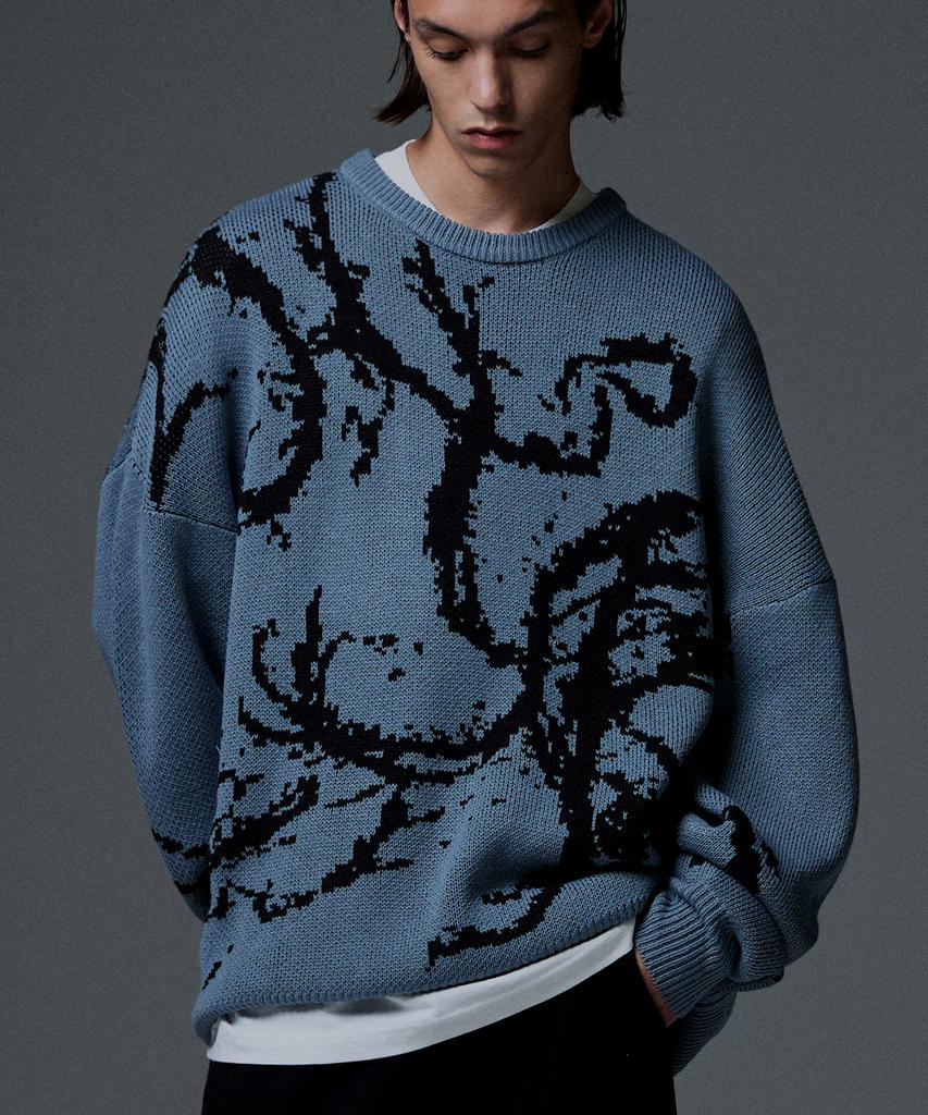 NOT4NERD Splashed Jacquard Knit Sweater - Blue