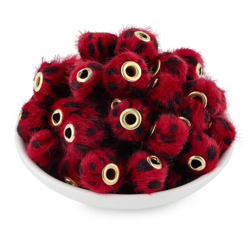20Pcs/lot 20MM Pompom Beads Plush Fur Covered Ball Bead Charms Straight Hole Big Hole Spacer Beads For Handmade Jewelry Access