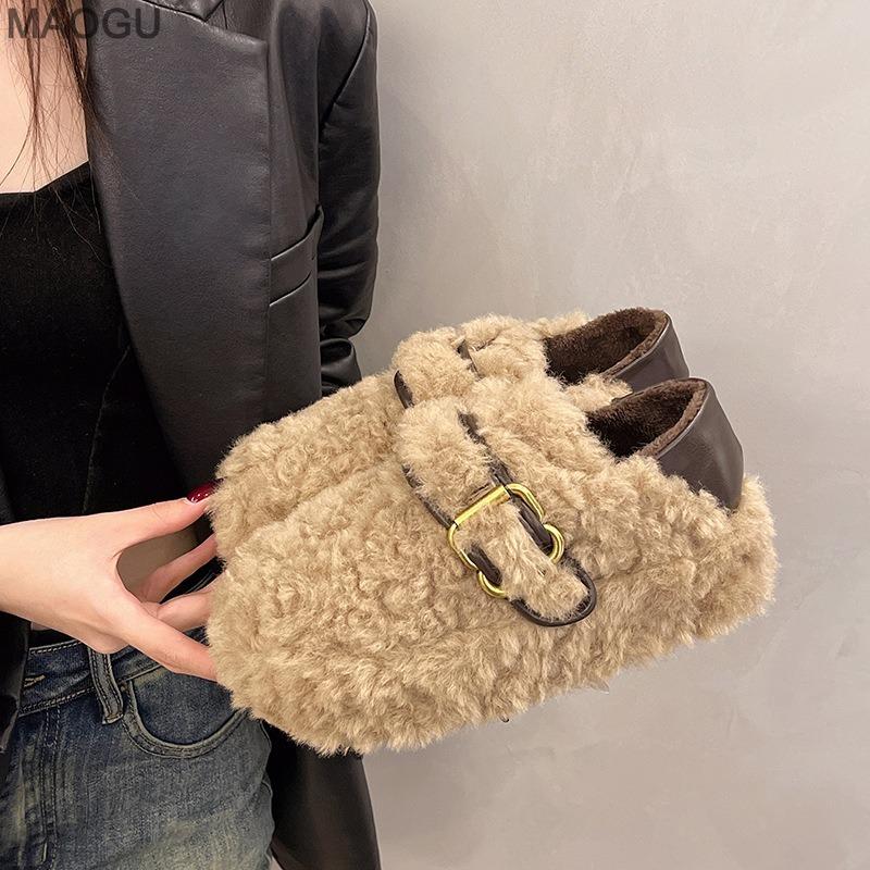 2026 Autumn Winter Plush Cotton Shoes Versatile Warm Women Belt Buckle Fashion Platform Shoes Women's Comfortable Casual Loafers