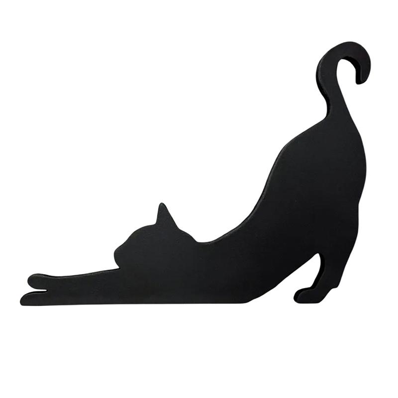 Cute Little Cat Stretched Out Door Corner Sign Cat Black Wooden Ornament Self-Adhesive Home Wall Doors Frame Decorations
