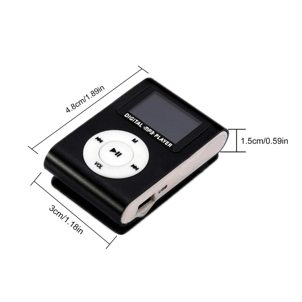 Mini Portable MP3 Music Player Metal Clip On MP3 Player with LCD Screen Support TF Card Wide Application Silver