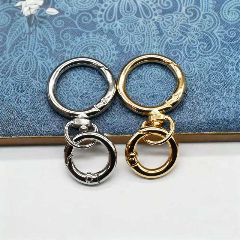 2Sets Round Spring Snap Carabiner Clip O Rings Swivel Trigger Hook Metal Clasps Keychain For Handbag Lanyards Diy Crafts