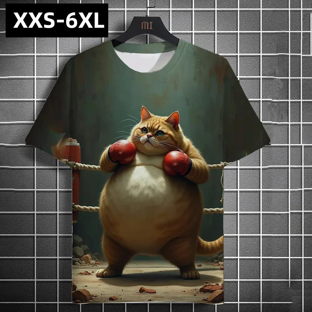 XXS-6XL Übergröße Lustiges Herren-T-Shirt Katzen-Print Kurzarm Tops T-Shirts Sommer Herrenbekleidung Street Casual Lustiges Tier-T-Shirt