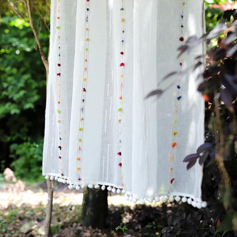 

Bohemian Gauze Curtain Living Room Decorative Curtain Door Window Cabinet Curtains Bedroom Floating Tulle Sheer Window Shade W60 x H90cm&Rod Pocket