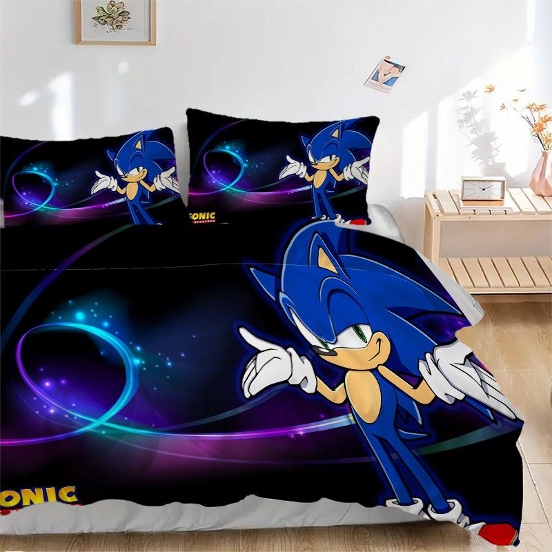 Sonic Hedgehog Adventure Print 3Pcs Bedding Setduvet Cover With 2 Bedropillowcase Home Birthday Gift