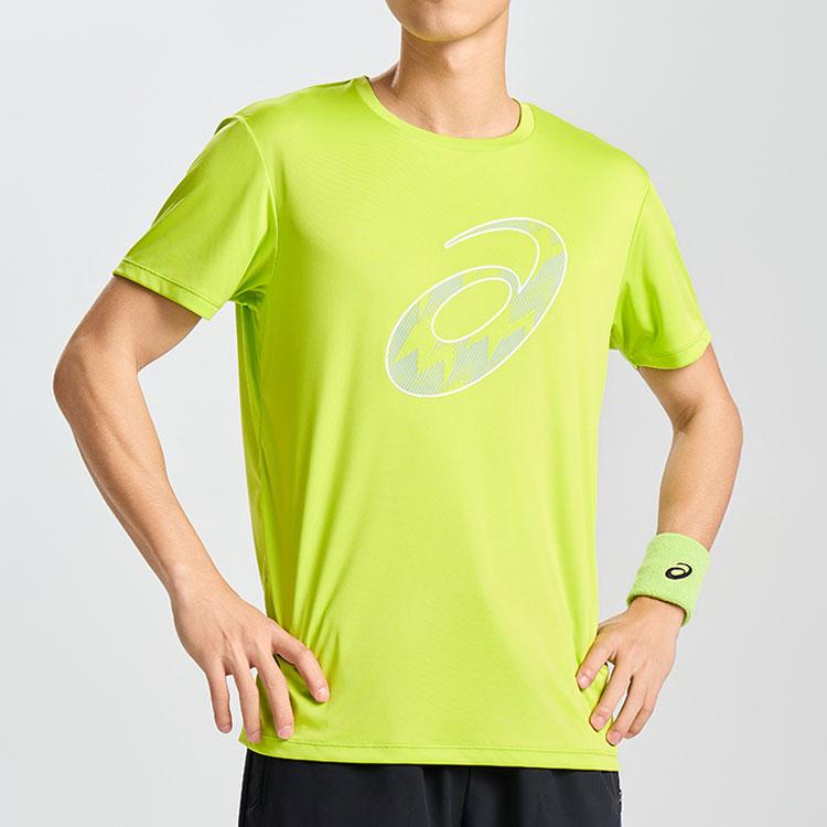 Asics Logo Crew Neck Pullover Moisture-Wicking Quick-Dry Running Comfortable Casual Sports Short Sleeve T-Shirt Men Tops Yellow Green 2011D076-300