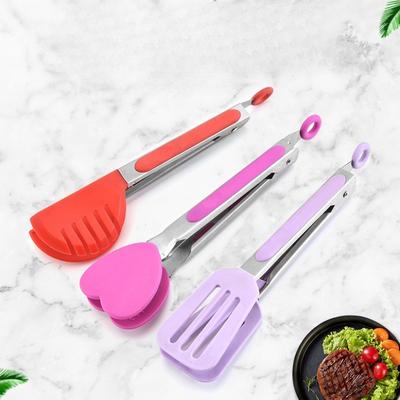 Non-Stick Silicone Cooking Tongs Stainless Steel Food Tongs Non-Slip Bread Steak Clip Salad Pizza BBQ Grill Kitchen Accessories