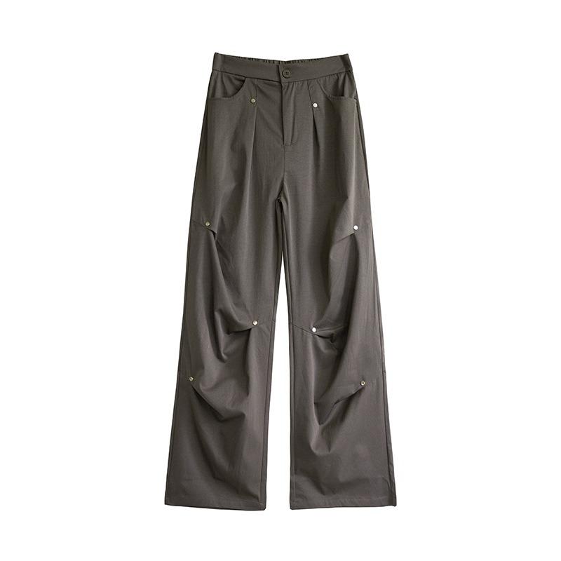 Casual overalls women's spring new high-waisted retro casual parachute pants pleated wide-leg trousers