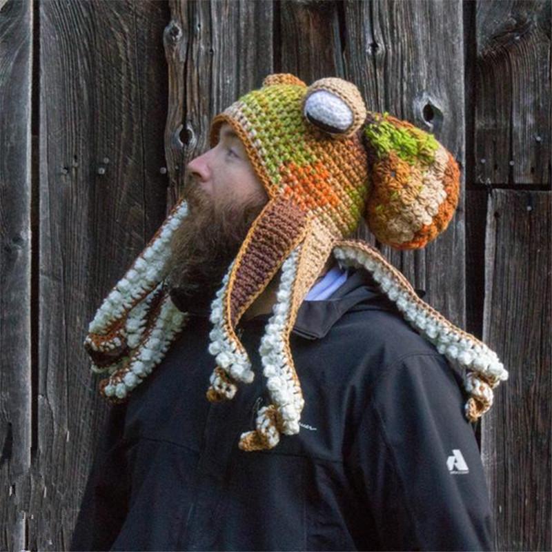 Adult Halloween Crochet Octopus Headgear - Funny Wool Yarn Hat