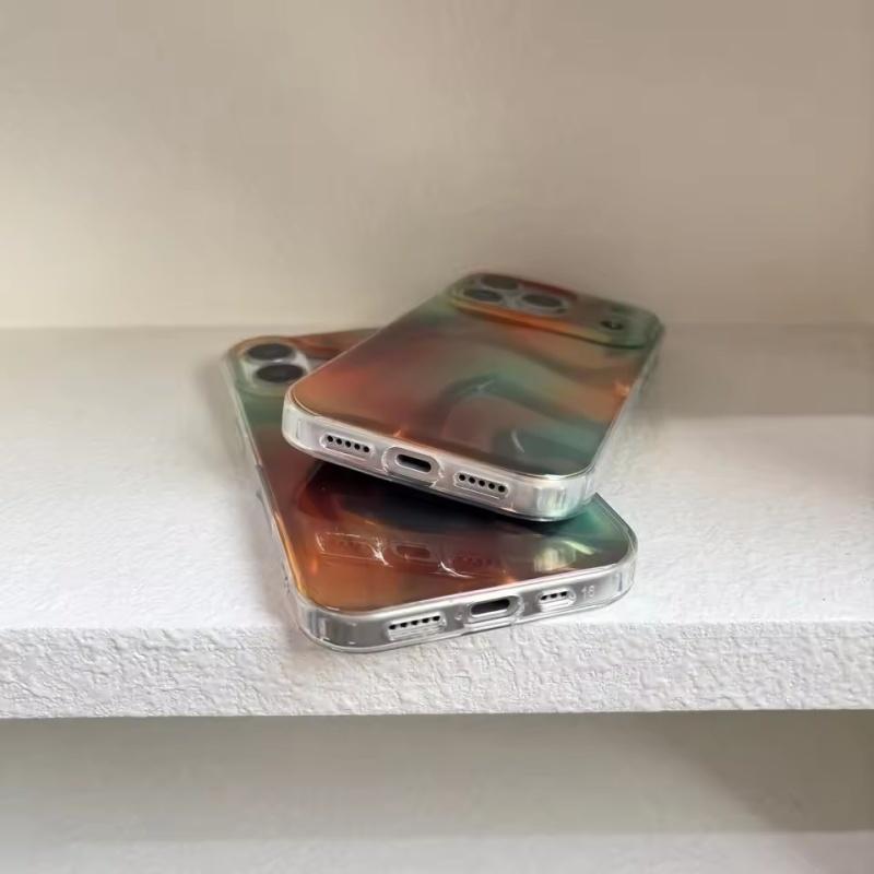 Fashion Simple Orange Green Color Smudging Silk Satin Texture Glossy Phone Case Suitable for iPhone 17 Pro 16 15 14 13 Pro Max