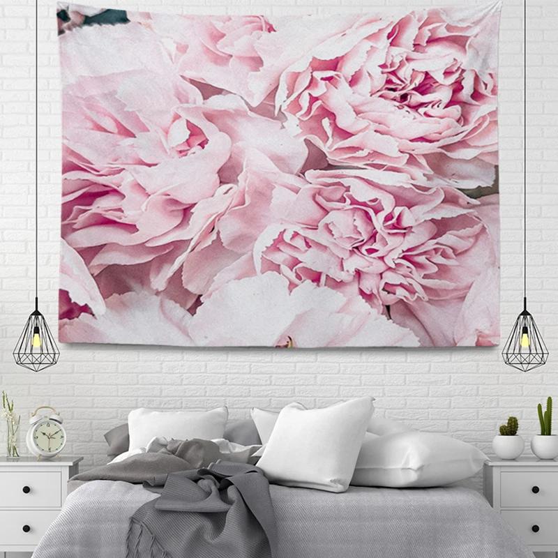 Pink Flowers Wall Tapestry Aesthetic Home Room Decor Boho Accessories Hanging Large Fabric Spring Simple Bedroom Tapestry
