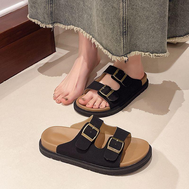 Muffin Thick-soled Birken One-word Drag Stepping On Shit 2025 Summer New Cool Slippers Women's Outer Wear with Skirt Beach Shoes