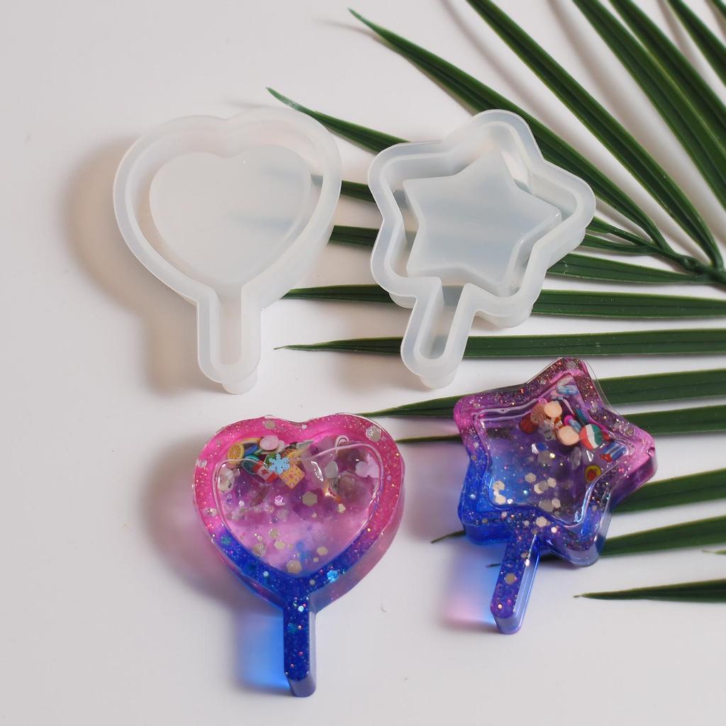 Poppy Crystal Epoxy Resin Heart & Star Sand Flow Silicone Mold Kit for DIY Keychains