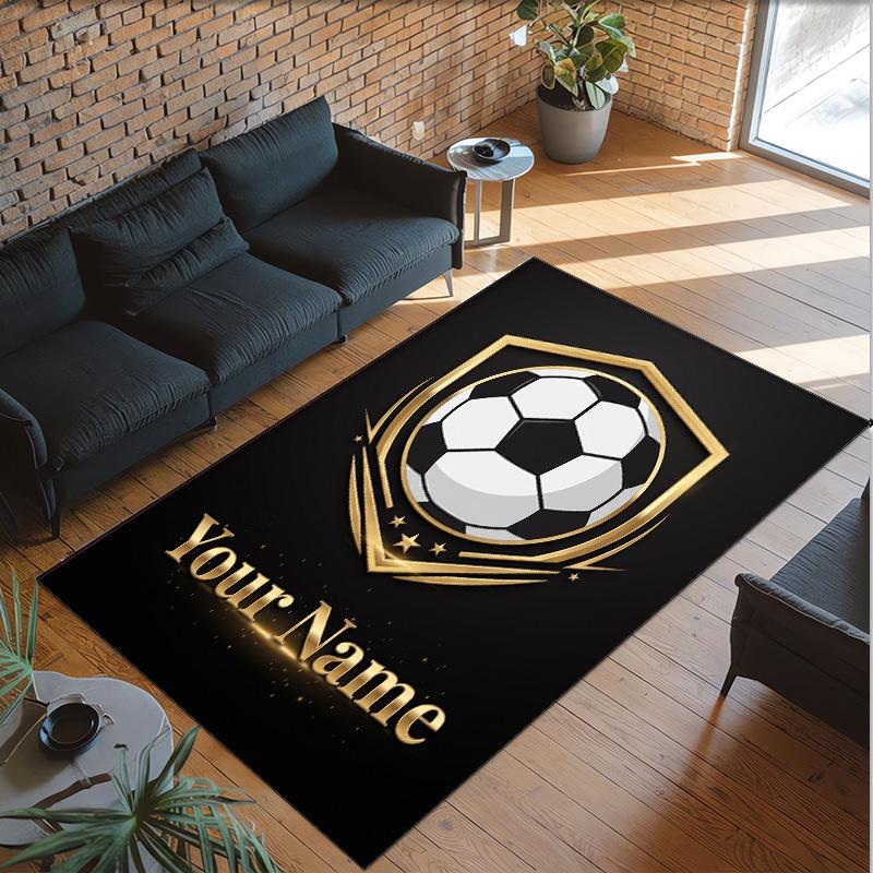 Soccer Theme Crystal Velvet Floor Rug Personalized Custom Name Text Warm Carpet Home Decoration