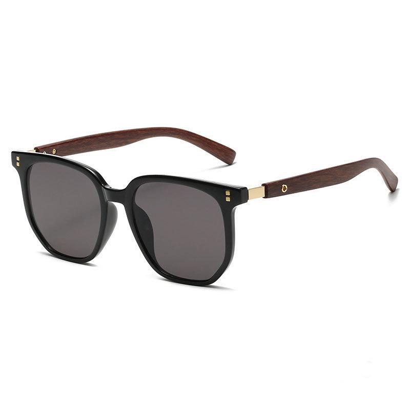 2025 Korean Style Brown Sunglasses - Women's Retro Square Frame with Wood Grain Legs for Round Faces, Fashionable Sun Protection