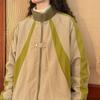 Women's American Retro Color Block Patchwork Design Stand Collar Baseball Jacket Loose Windbreaker Jacket for Autumn