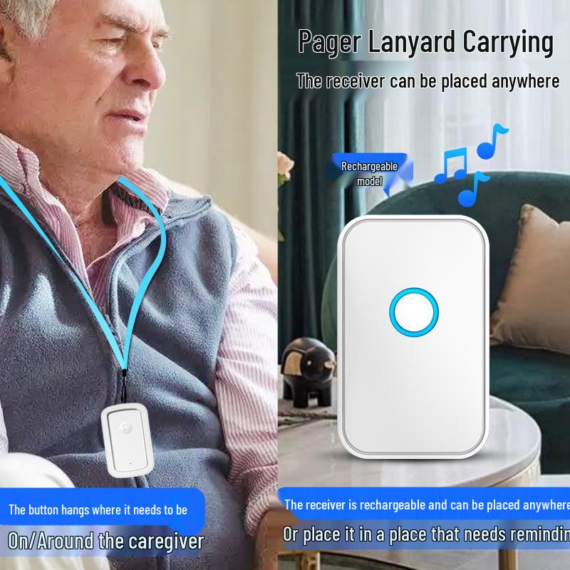 Waterproof Wireless Doorbell with Loud Ring, Rechargeable Call Button for Elderly, Emergency Alert Device, Home Use.