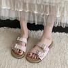 Romantic Vacation Style~! Seaside French Lazy Ins Summer Leather Cool Slippers Women's Breathable Soft Bottom One-word Slippers