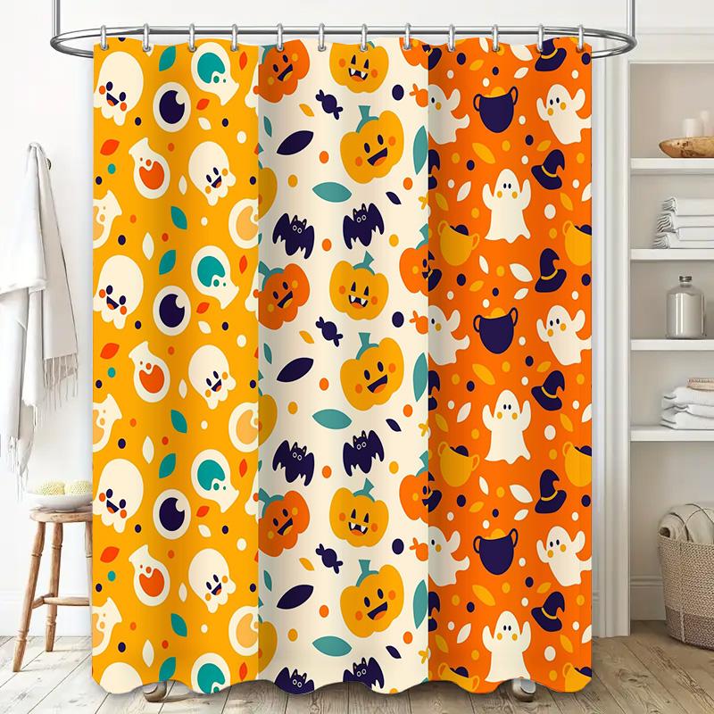 Halloween Pattern Shower Curtain Set Waterproof Decoration for Bathroom Bright Colors Pumpkin Ghosts Halloween Party Supplies Or