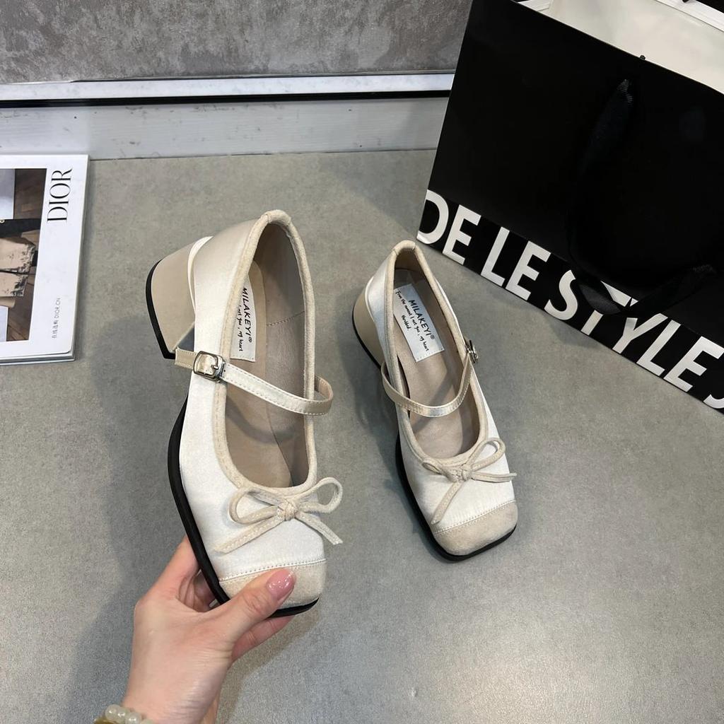 Fashion Hot Selling 2025 Designer New Mary Janes Shoes Women's High Heels Pumps Women Bow Square Heel Shoe Women Thick Heel Shoes Zapato