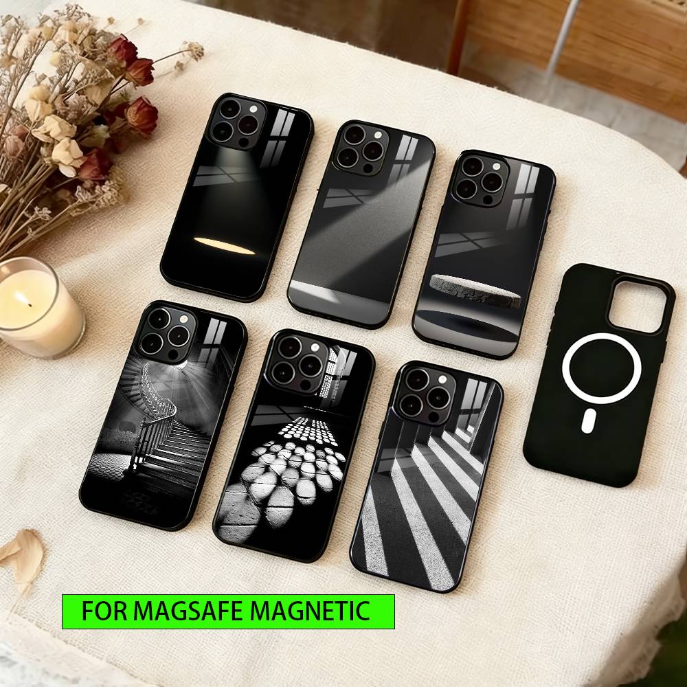 Light and Shadow Phone Case For iPhone17,16,15,14,13,12,11 Plus,Pro Magnetic with Magsafe Wireless Charging