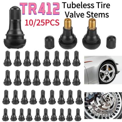 10/25Pcs TR412 Snap-in Black Rubber Tubeless Tire Tyre Valve Stems Rubber Copper Vacuum Tire Air Valve For Auto Motorcycle