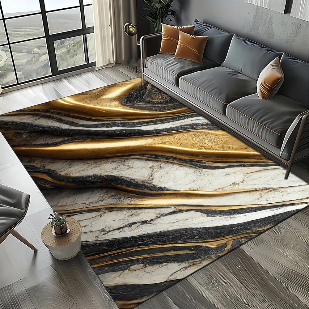 2025 New Style Colour Nature Marble Blue Gold Carpet Rug for Living Room Bedroom Home Sofa Decoration,Kid Non-slip Floor Mat