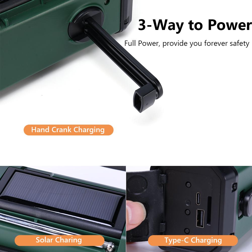 10000mAh Emergency Radio Solar Hand Crank Generator AM/FM Portable Radio SOS Alarm Power Bank Charging Radio with LED Flashlight