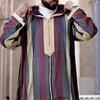 Striped Print Hooded Men Robe Lightweight Long Sleeve Lapel Loose Men Robe Traditional