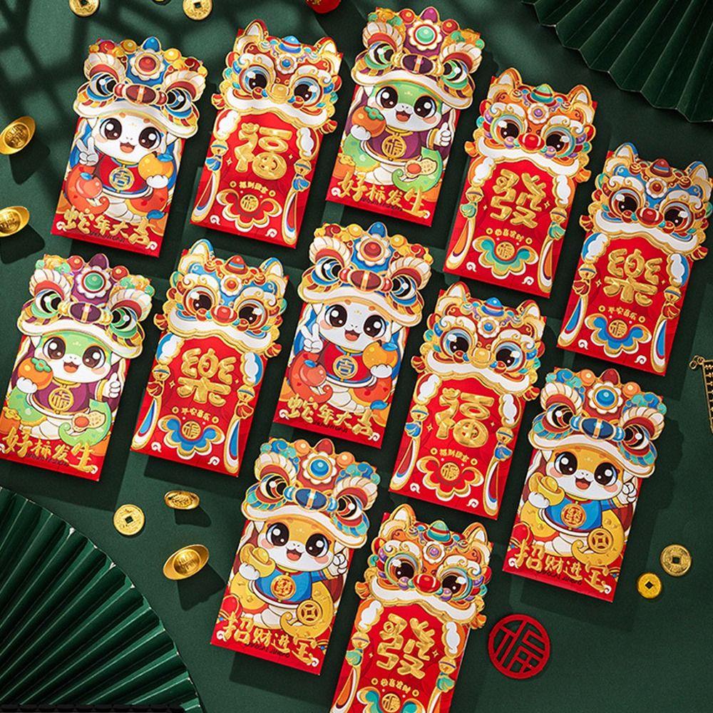 6pcs Cartoon 2025 New Year Red Envelopes Blessing Red Packet Chinese Snake Year Red Envelopes  Bonus