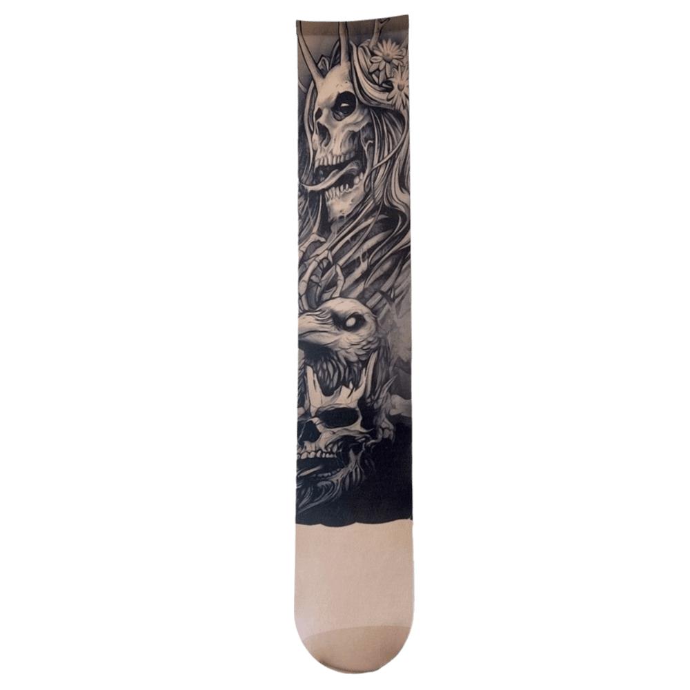 1pc Fashion Sexy Women's Printed Thigh Socks Terrifyin Perspective Tattooed Stockings Mesh Personality Single-tube Socks Summer