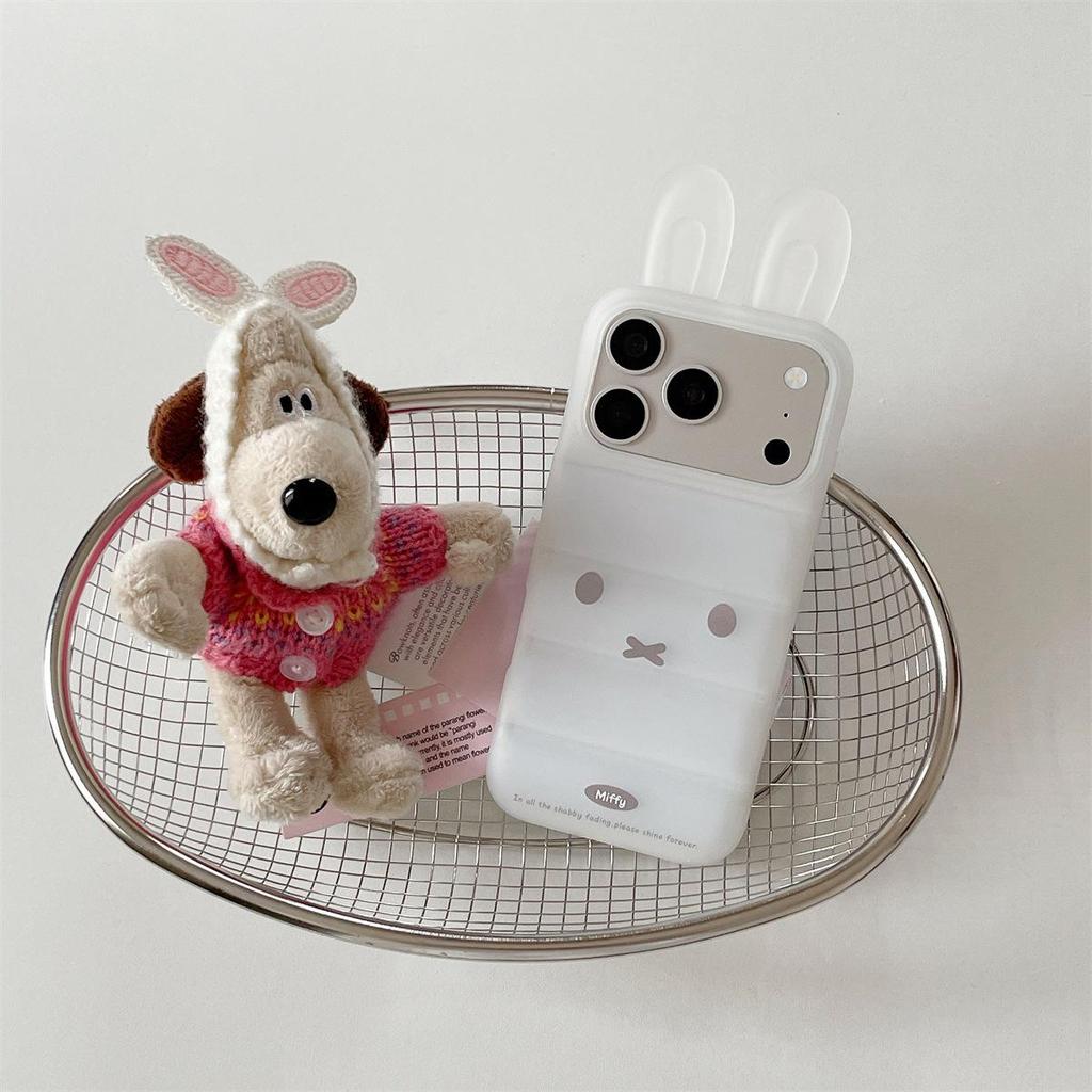 Down Feather 3D Ears Rabbit iPhone 15/16/17 Pro Max Anti-Drop Case