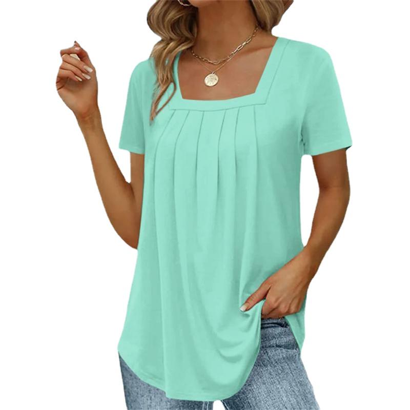 

YYFS женские модные повседневные летние весенние однотонные блузки и рубашки с короткими рукавами и квадратным воротником с принтом XXXXXL