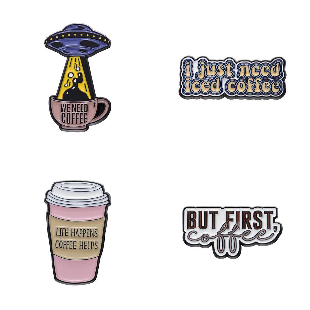 Brooch Alloy Trendy Pin With Charming English Letter Design Inspired By Coffee Cups For Enthusiasts Fashion