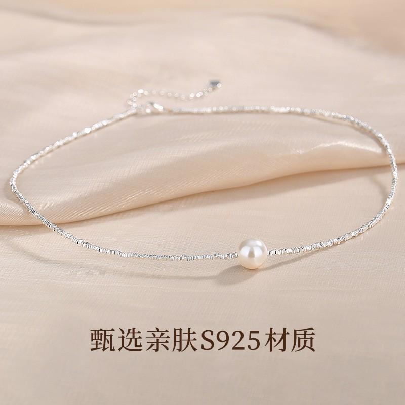 Elegant Sterling Layered Necklace With Geometric Round Imitation Pearl Pendant Women Vintage Chic 925