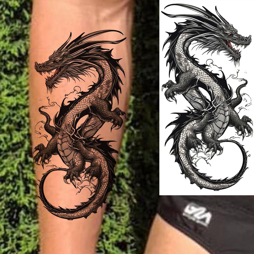1 Sheet Fierce Tiger Lion Dragon Temporary Tattoos For Men Women Waterproof Wolf Skull Tatoos Long Lasting  Fake Tattoo Stickers