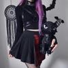 Women's Letter Embroidery Black Tight-fitting Long-sleeved Short Top Harajuku Style Retro Solid Color Top