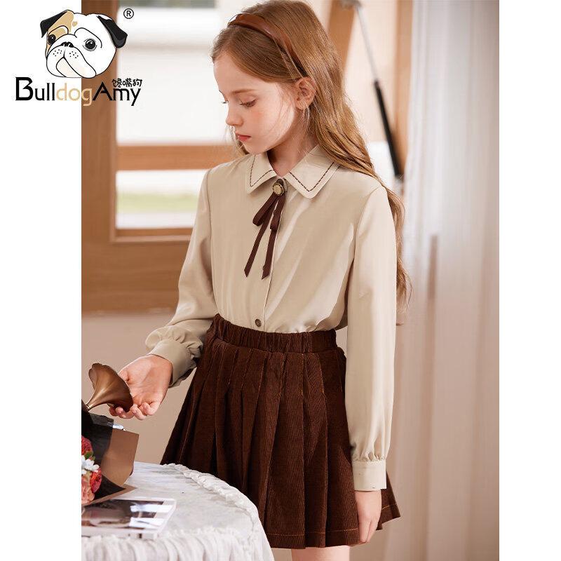 CHANZUIGOU Girls' Retro Color-block Bowknot Beige Shirt