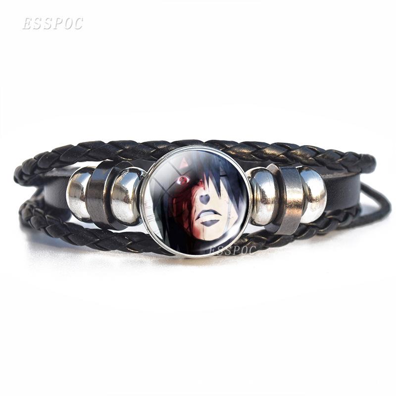 Naruto Inspired Sharingan Black Leather Men's Bracelet - Anime Gift