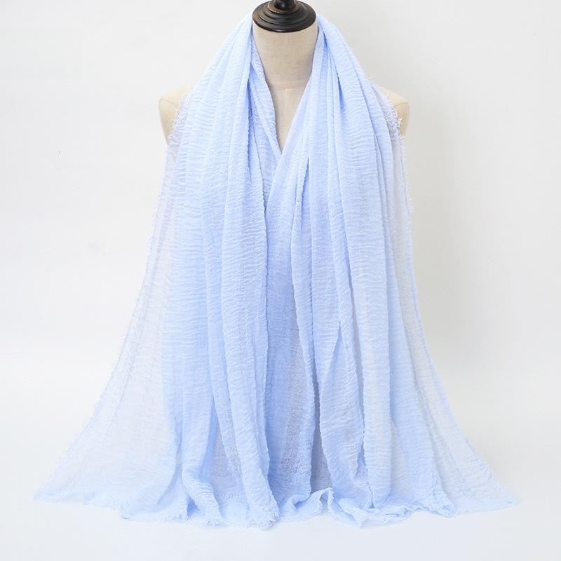New Style Wrinkled Cotton Scarf with Fur Edge and Rayon, Large Solid Color Women's Headscarf BS414
