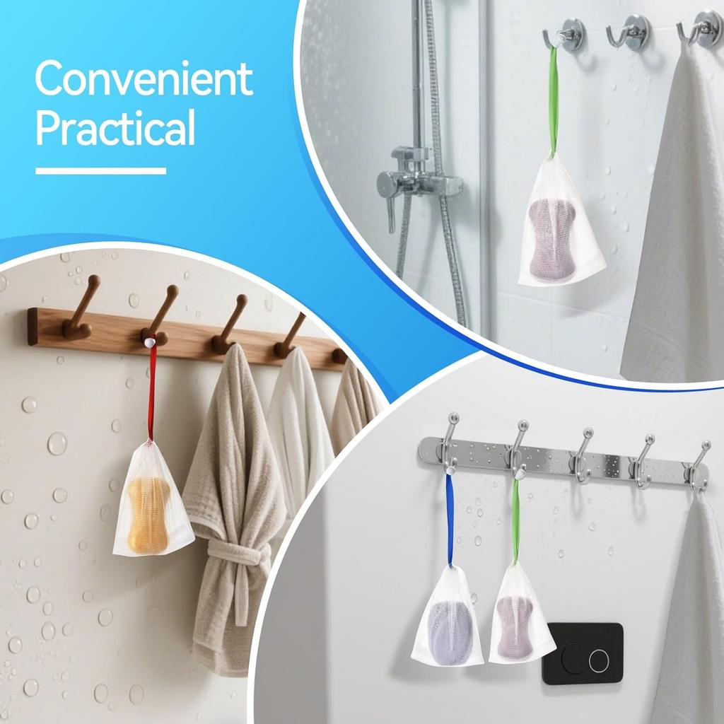 10 STÜCKE Netz Seifensäckchen, Peeling Seifen Sparer Beutel, Schaumnetz Seifen Sparer, Weicher Seifensack zum Duschen mit Kordelzug