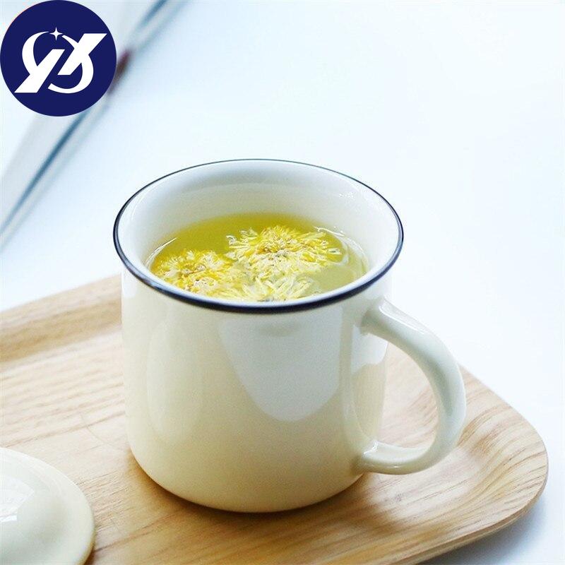 400ml Vintage Enamel Coffee Mug with Lid Ceramic Milk Mug Pigmented Tea Cup Office Water Cup Drinkware