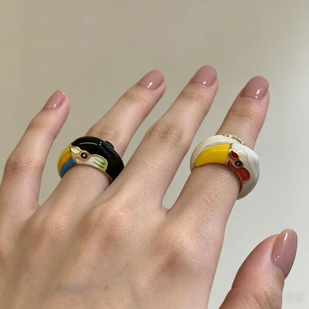 Exaggerated Design Enamel Parrot Ring Metal Material Adjustable Ring Party Gifts