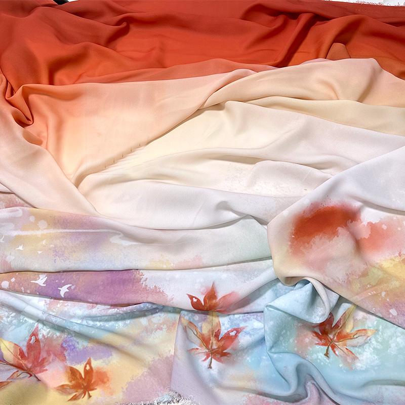 

1/3/5M тканина з китайським пейзажем, напівпрозора тканина з принтом у старовинному стилі, шифонова тканина з принтом Hanfu, сукня Hanfu, декор сценічного костюма 1M