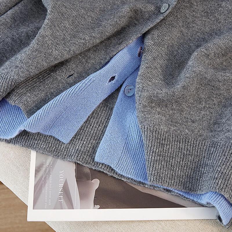 Women's Round Neck Faux Two-Piece Knit Sweater