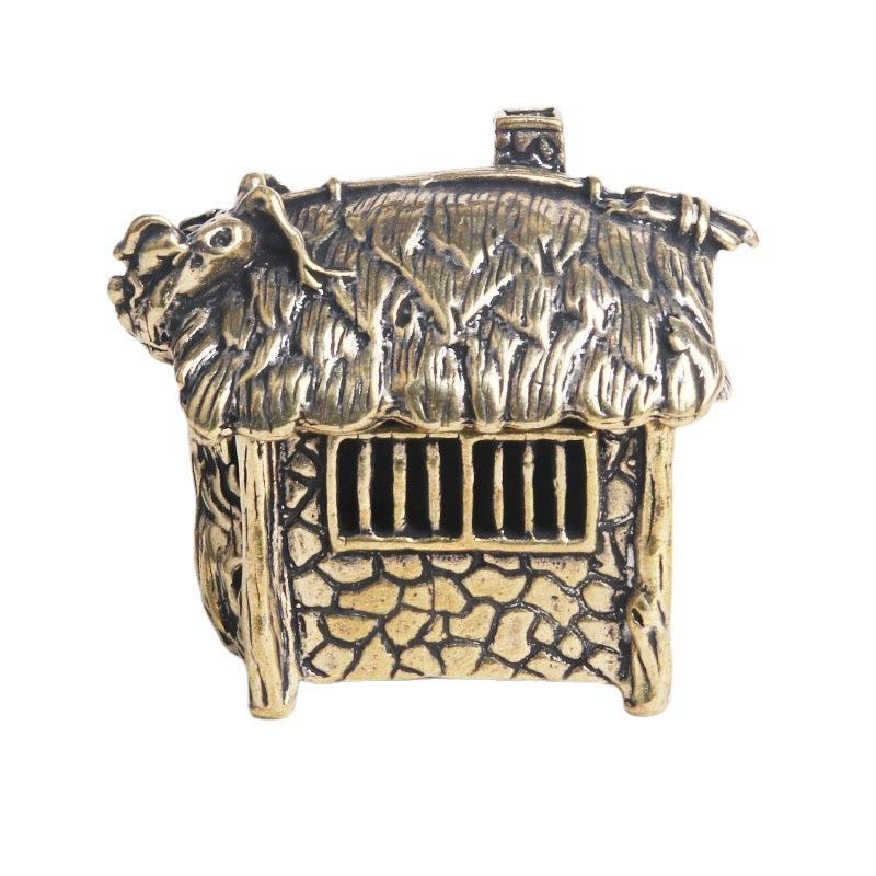 Antique Brass Cottage Sandalwood Incense Burner Creative Desktop Ornament Thatched House Copper Sculpture Decoration Ol
