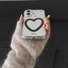 Korean-Style Black Heart Mirror Phone Case for iPhone 15/16/17/17 Pro Max (Female)